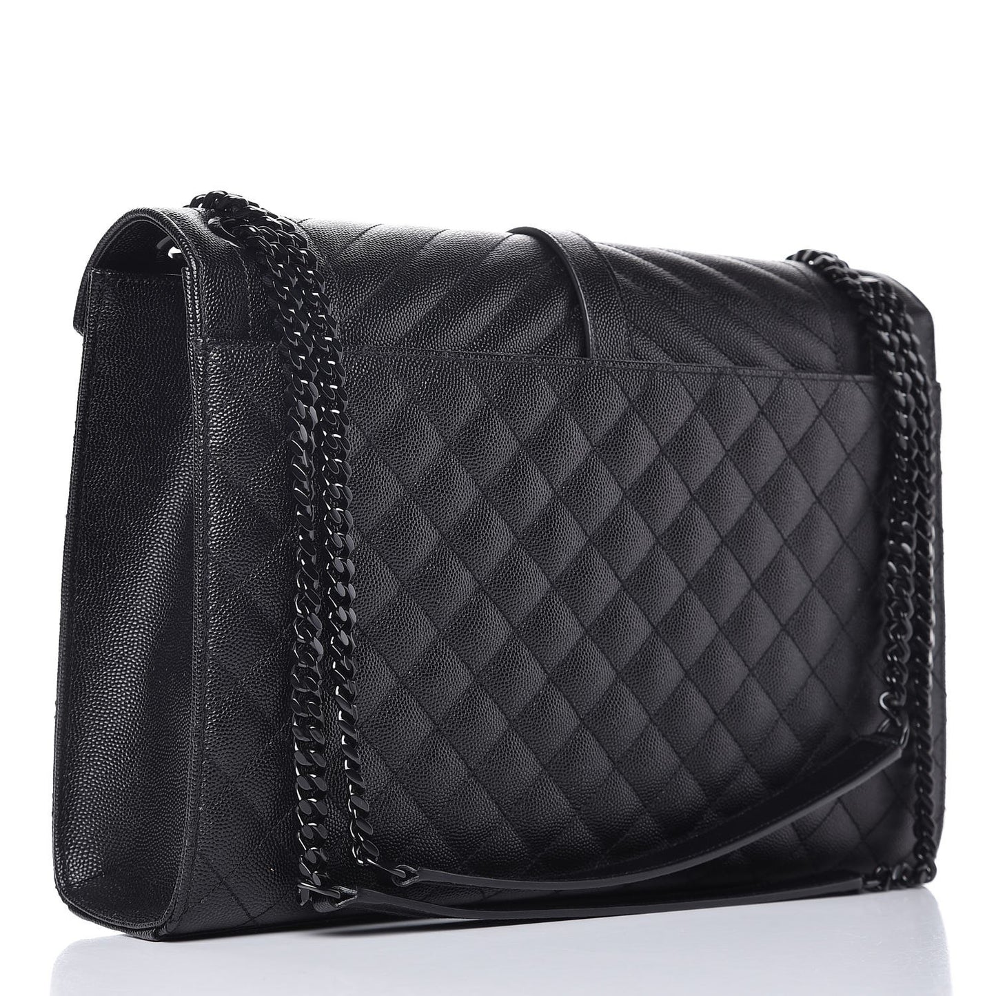 Grain De Poudre Textured Mixed Matelasse Large Triquilt Monogram Monochrome Satchel Black
