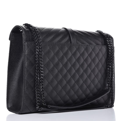 Saint Laurent Grain De Poudre Textured Mixed Matelasse Large Triquilt Monogram Monochrome Satchel Black 3 of 8