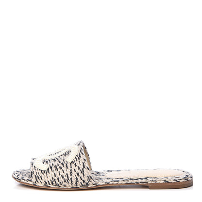 Chanel Cord CC Slip On Sandals 37 Beige Black 1 of 18
