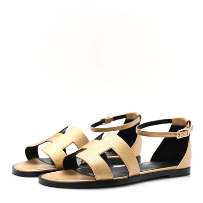 Hermes Metallic Chevre Chamkilight Santorini Sandals 37 Dore 4 of 10