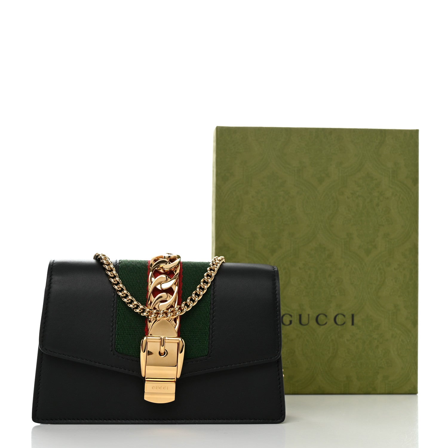 Gucci Calfskin Super Mini Sylvie Chain Shoulder Bag Black 11 of 11