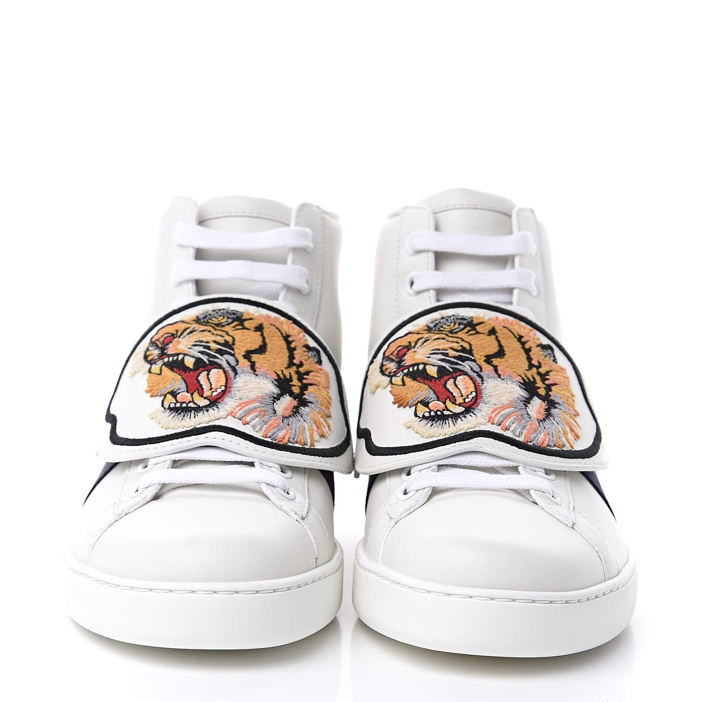 Calfskin Ayers Web Tiger Removable Patches Mens Ace High Top Sneakers 6.5 White
