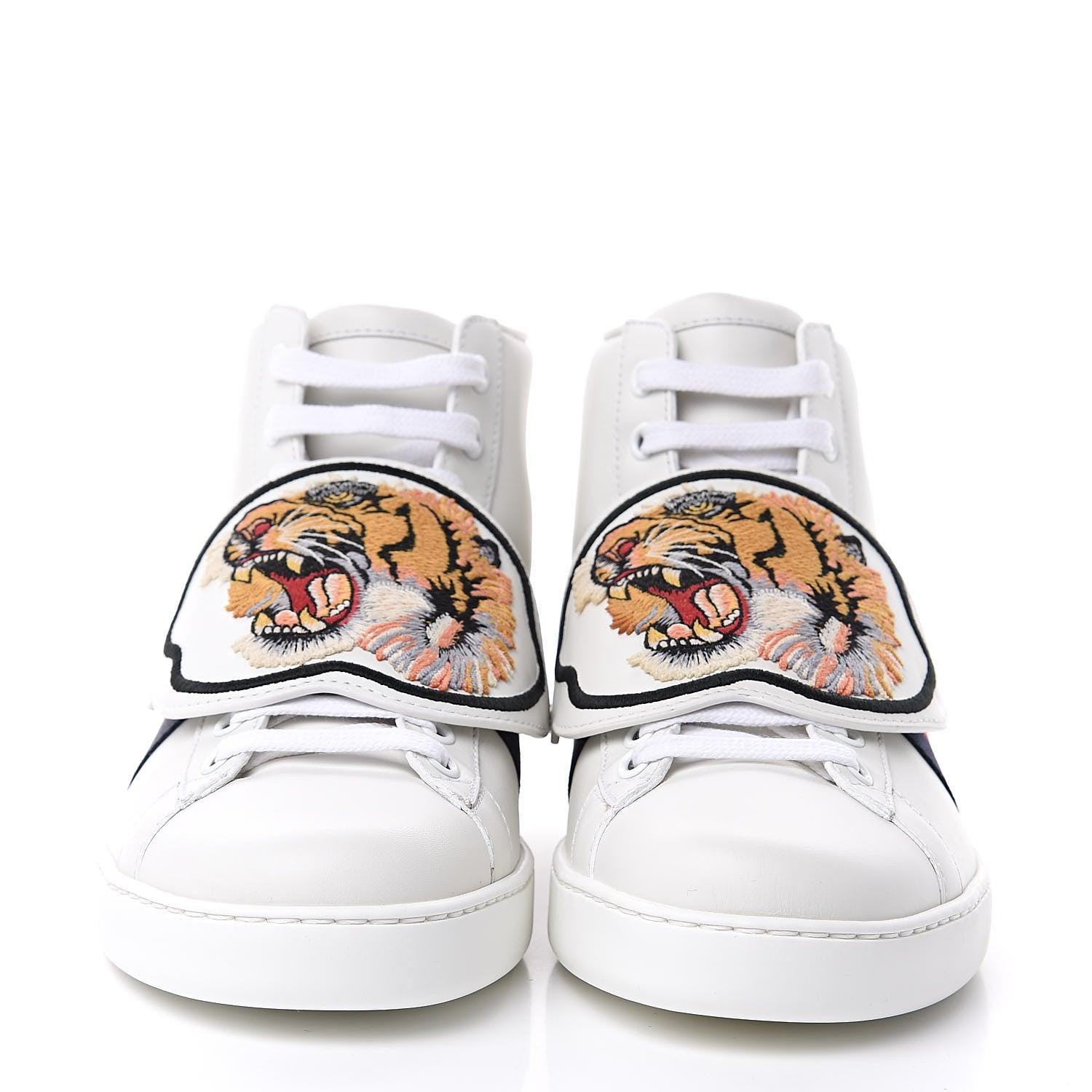 Gucci Calfskin Ayers Web Tiger Removable Patches Mens Ace High Top Sneakers 6.5 White 2 of 10