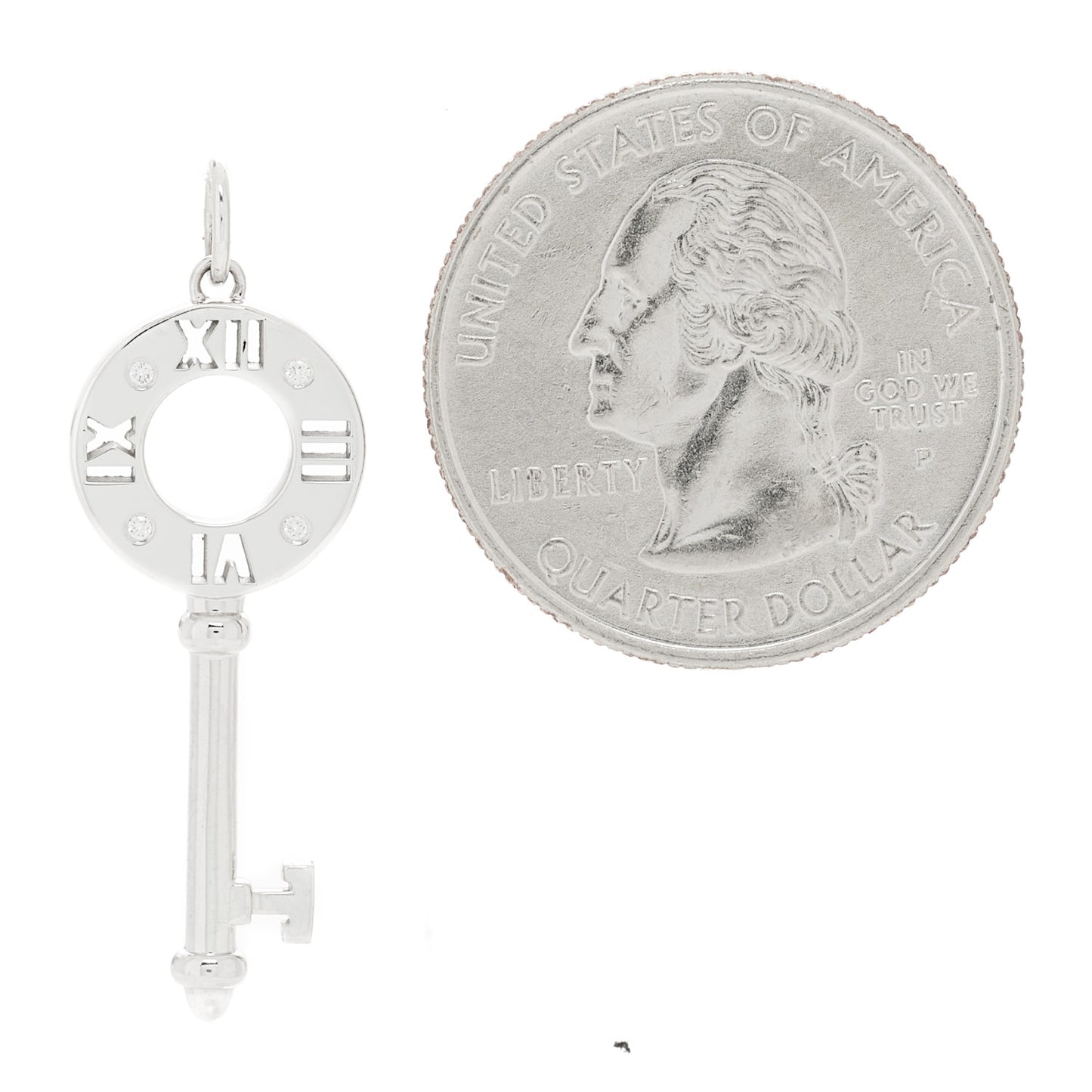 18K White Gold Diamond Atlas Pierced Key Pendant