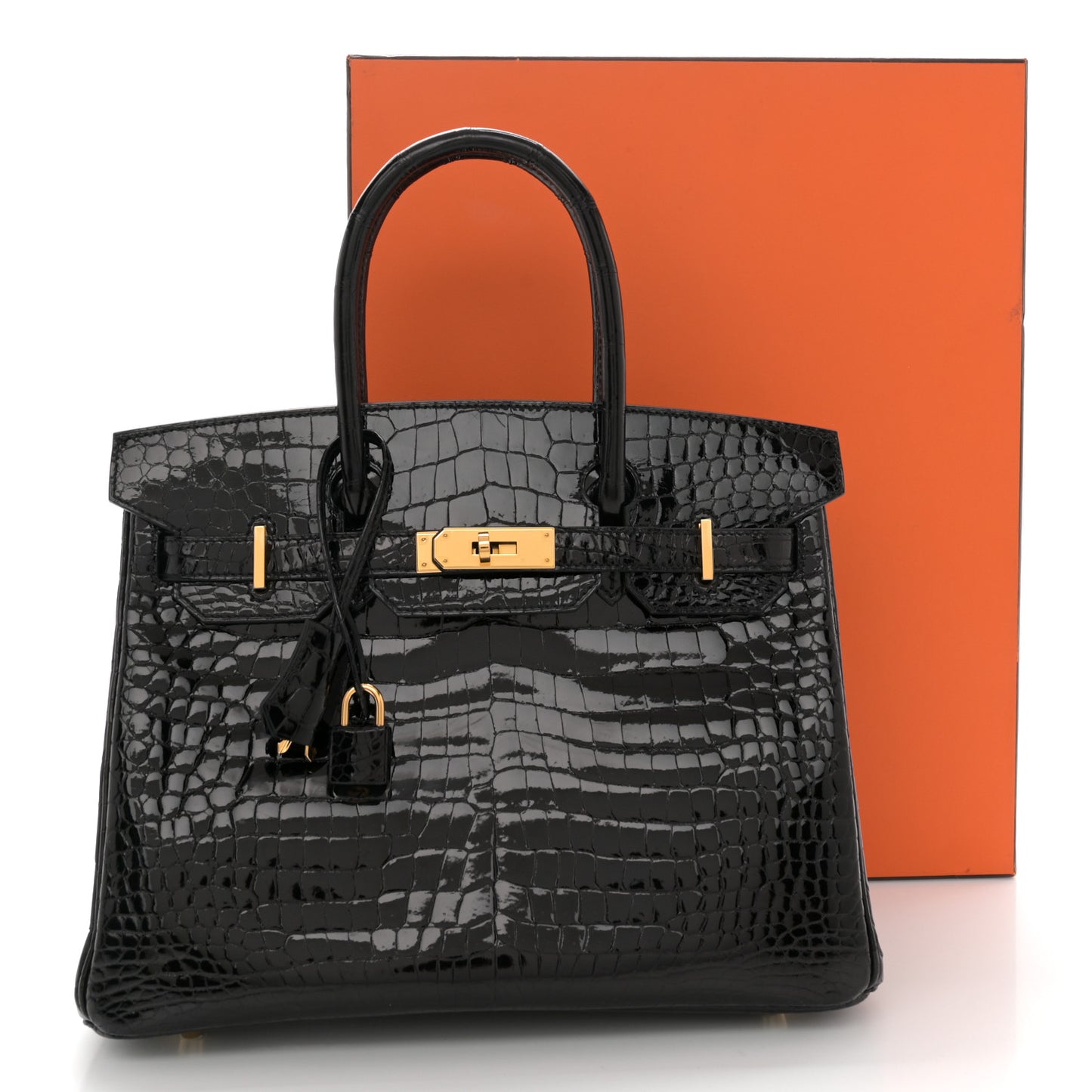 Shiny Porosus Crocodile Birkin 30 Black