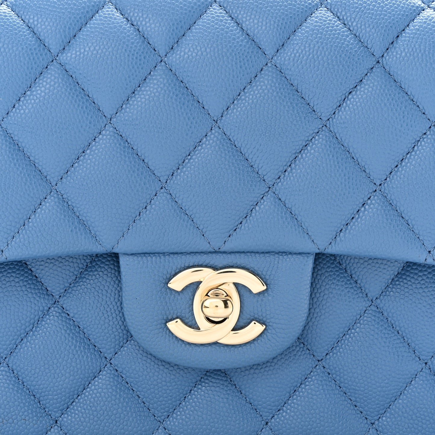 Caviar Quilted Small Double Flap Blue