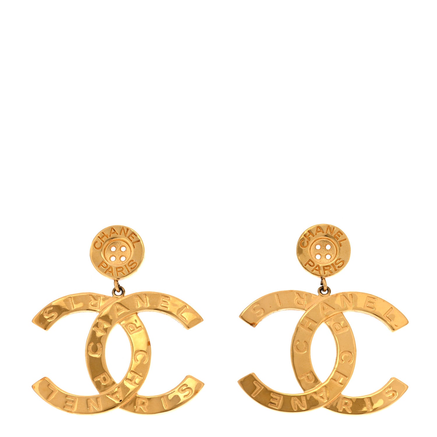 Chanel Metal Large Paris Button Earrings Gold 1 of 8