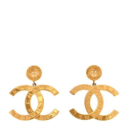 Chanel Metal Large Paris Button Earrings Gold 1 of 8