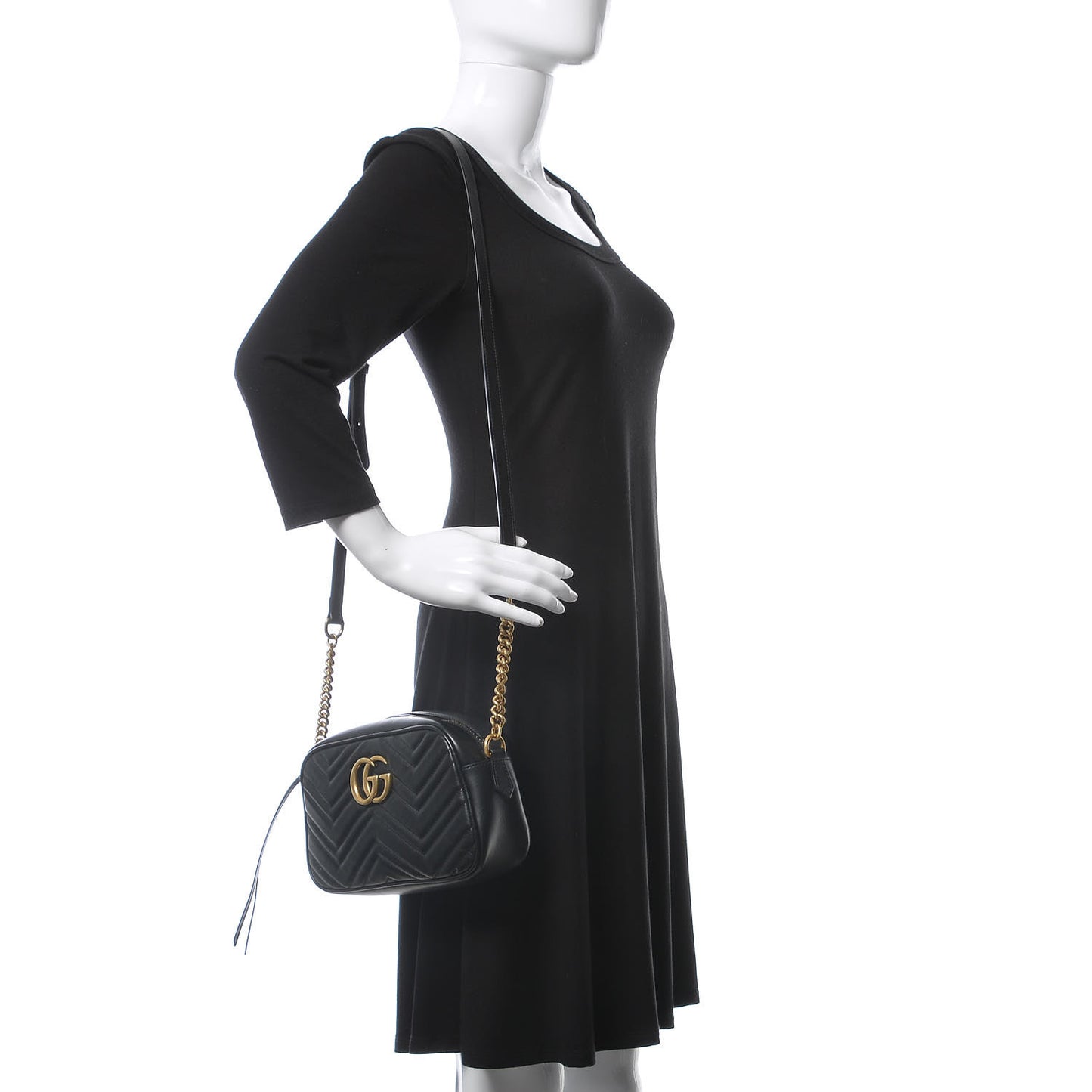 Calfskin Matelasse Small GG Marmont Chain Shoulder Bag Black