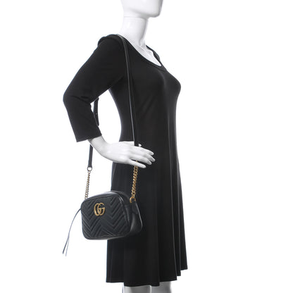 Gucci Calfskin Matelasse Small GG Marmont Chain Shoulder Bag Black 2 of 8