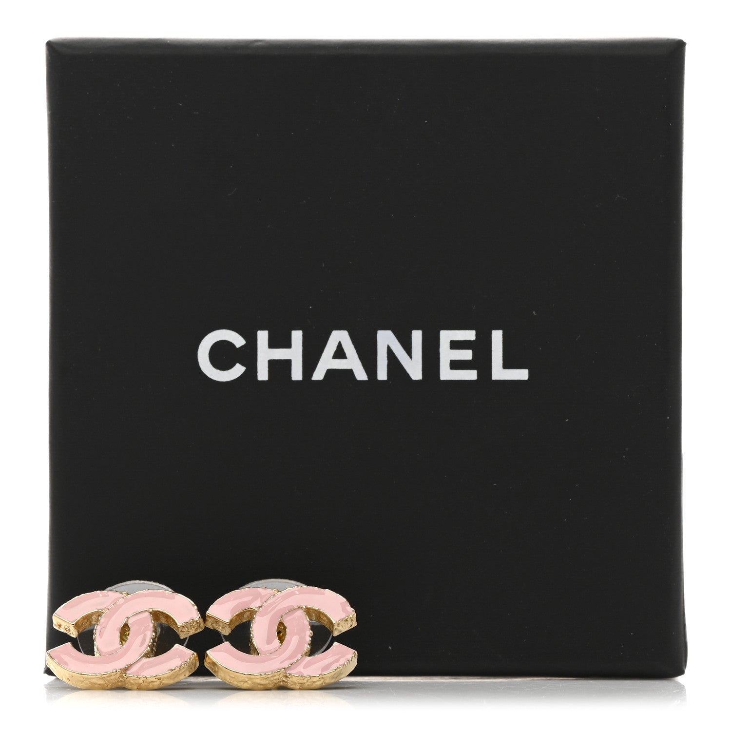 Chanel Metal Enamel CC Earrings Pink Gold 5 of 5