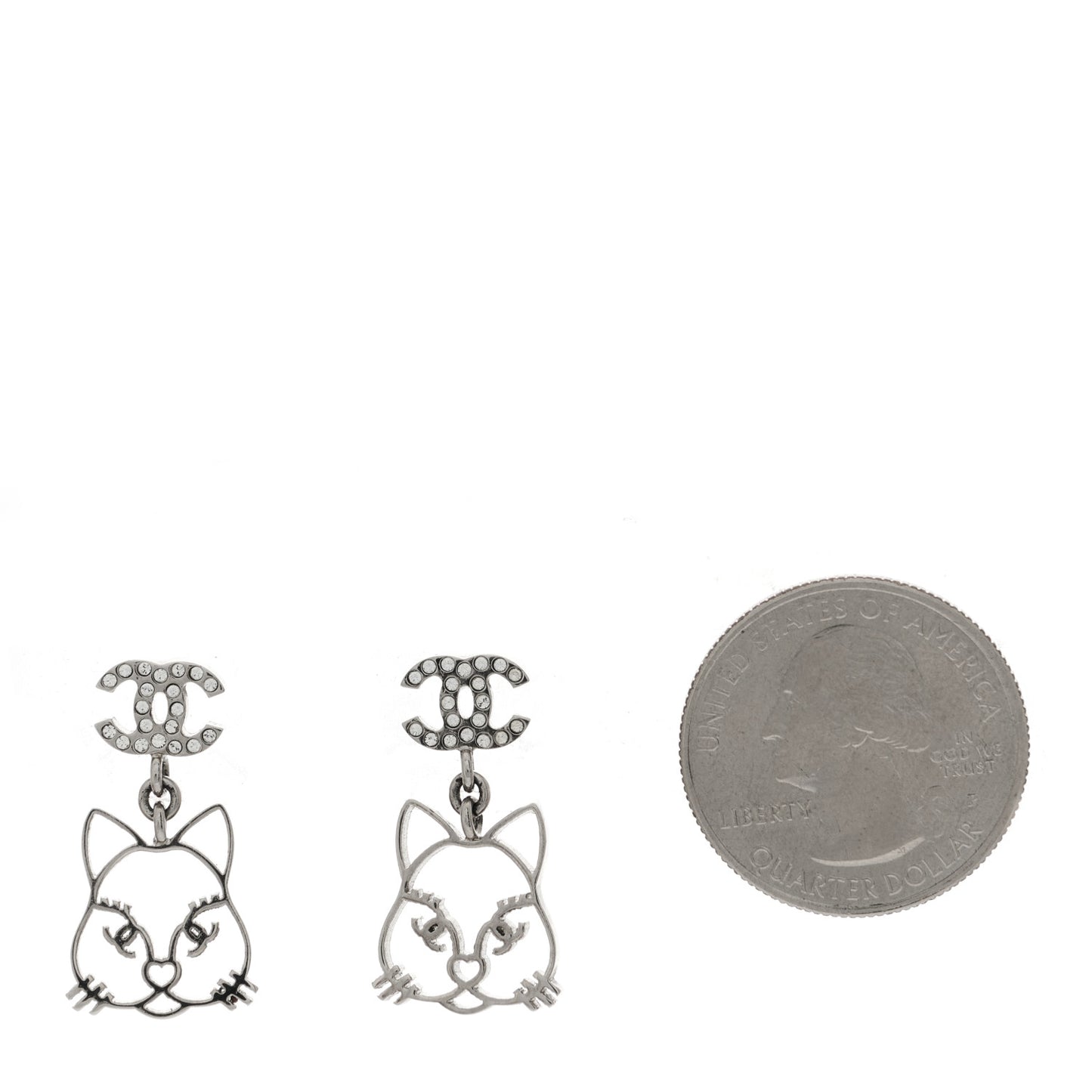 Crystal Emoji Choupette Cat CC Earrings Silver
