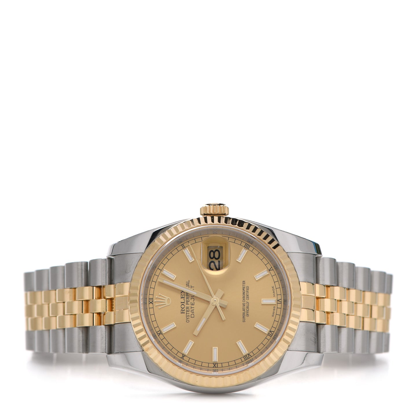 Stainless Steel 18K Yellow Gold 36mm Oyster Perpetual Datejust Watch Champagne 116233