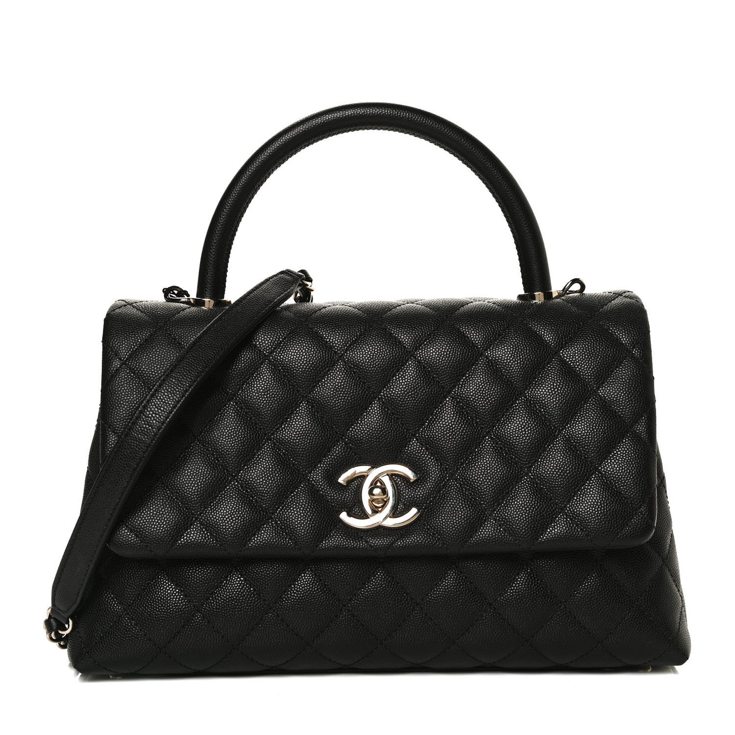 Caviar Quilted Small Coco Handle Flap Black