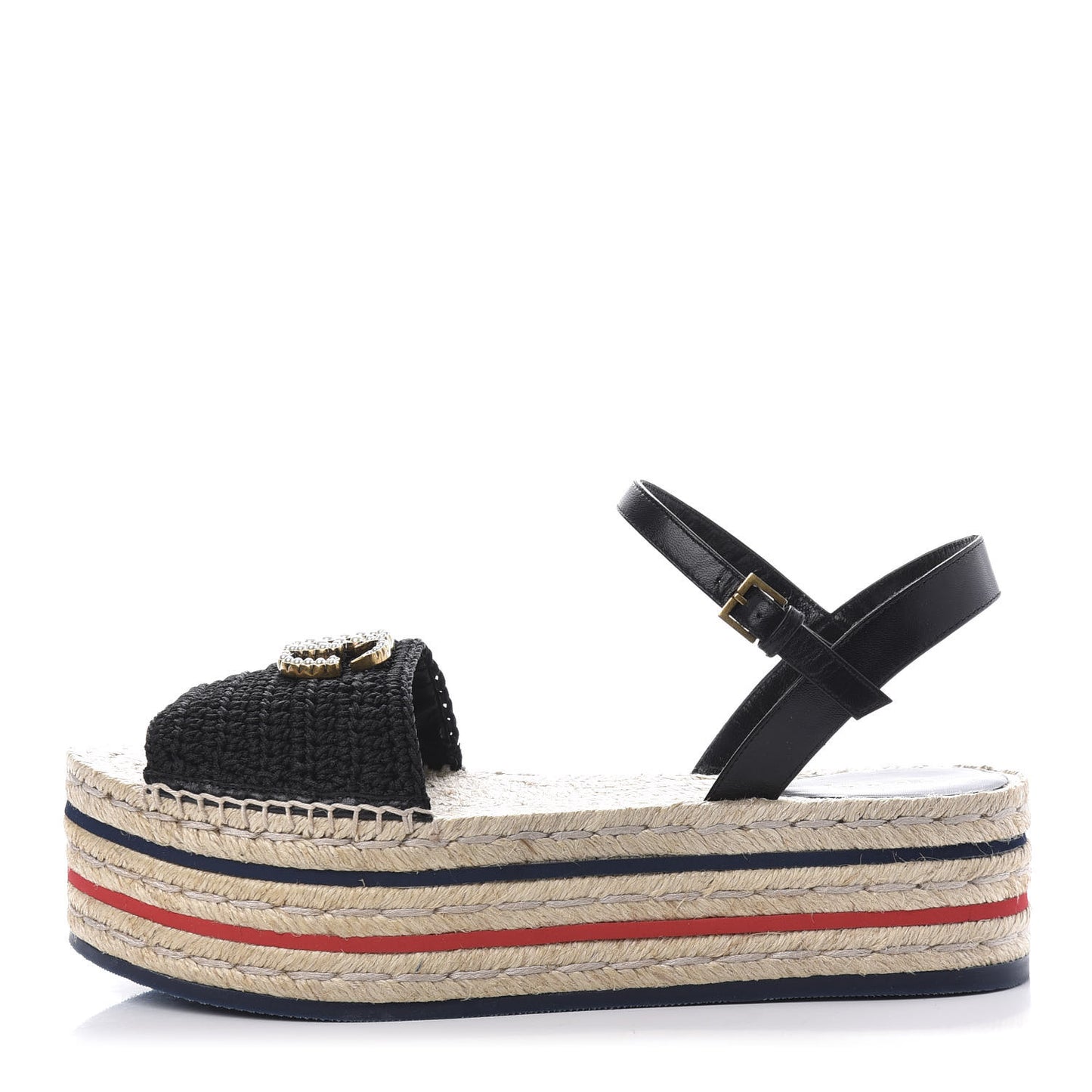 Cotton Malaga Kid Crochet Pearly GG Lilibeth Espadrille Platform Sandals 40 Black