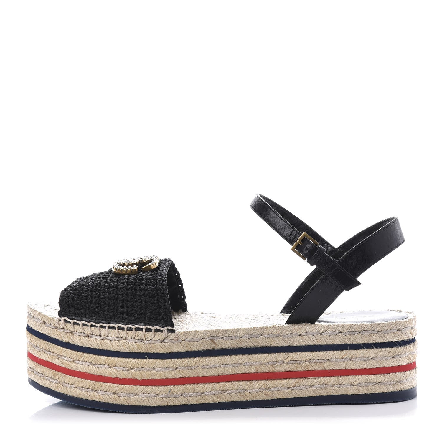 Gucci Cotton Malaga Kid Crochet Pearly GG Lilibeth Espadrille Platform Sandals 40 Black 1 of 9