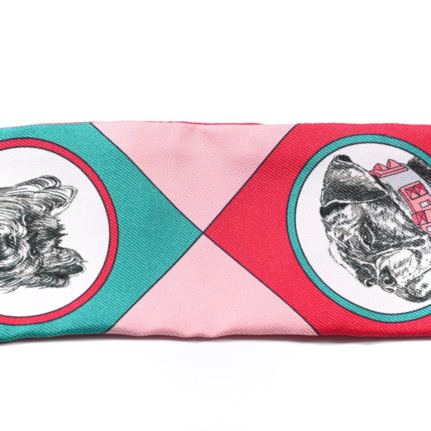 Hermes Silk Colliers Et Chiens Twilly Framboise Vert Rose 2 of 4