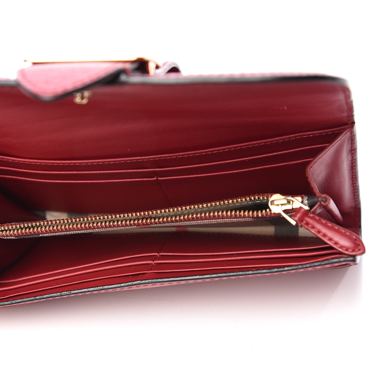 Burberry Grainy Calfskin Buckle Detail Flap Wallet Red 5 of 11