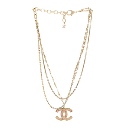 Chanel Crystal Pearl Tweed Effect Multi Strand CC Short Necklace Gold Pink 2 of 4