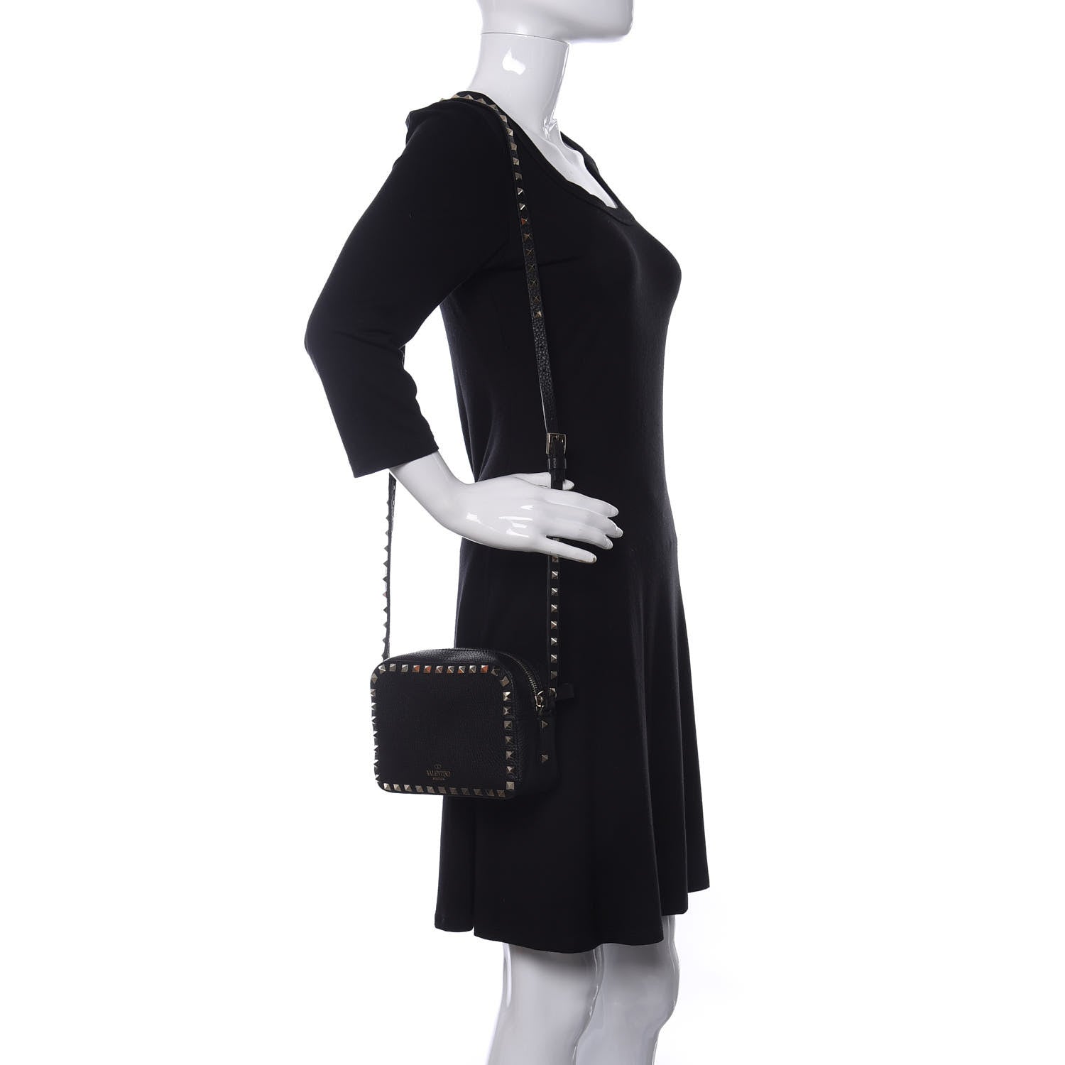 Valentino Garavani Pebbled Calfskin Rockstud Camera Crossbody Bag Black 2 of 9