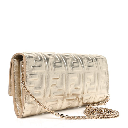 Fendi Vitello Catalan Mirror FF 1974 Embossed Continental Wallet on Chain Orochiaro 3 of 9