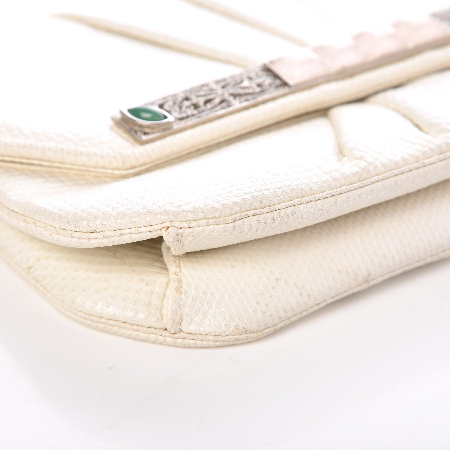 Judith Leiber Lizard Crystal Embellished Pleated Evening Bag White 9 of 14