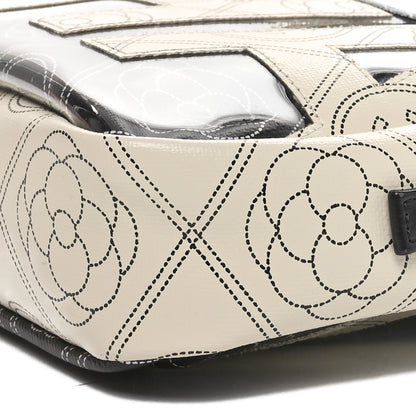 Chanel Coated Canvas Calfskin Camellia Printed Camera Case Black Beige 10 of 10