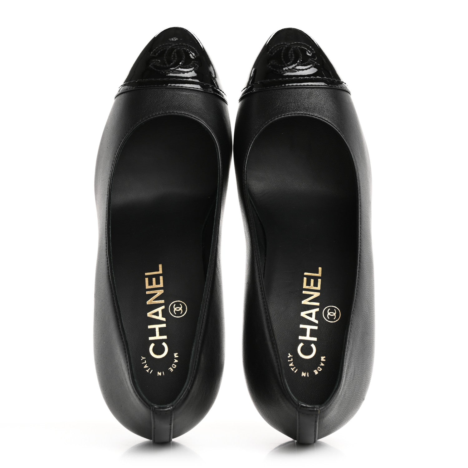Chanel Lambskin Patent Calfskin Cap Toe CC Pumps 37 Black 2 of 10