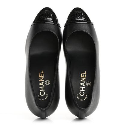 Chanel Lambskin Patent Calfskin Cap Toe CC Pumps 37 Black 2 of 10