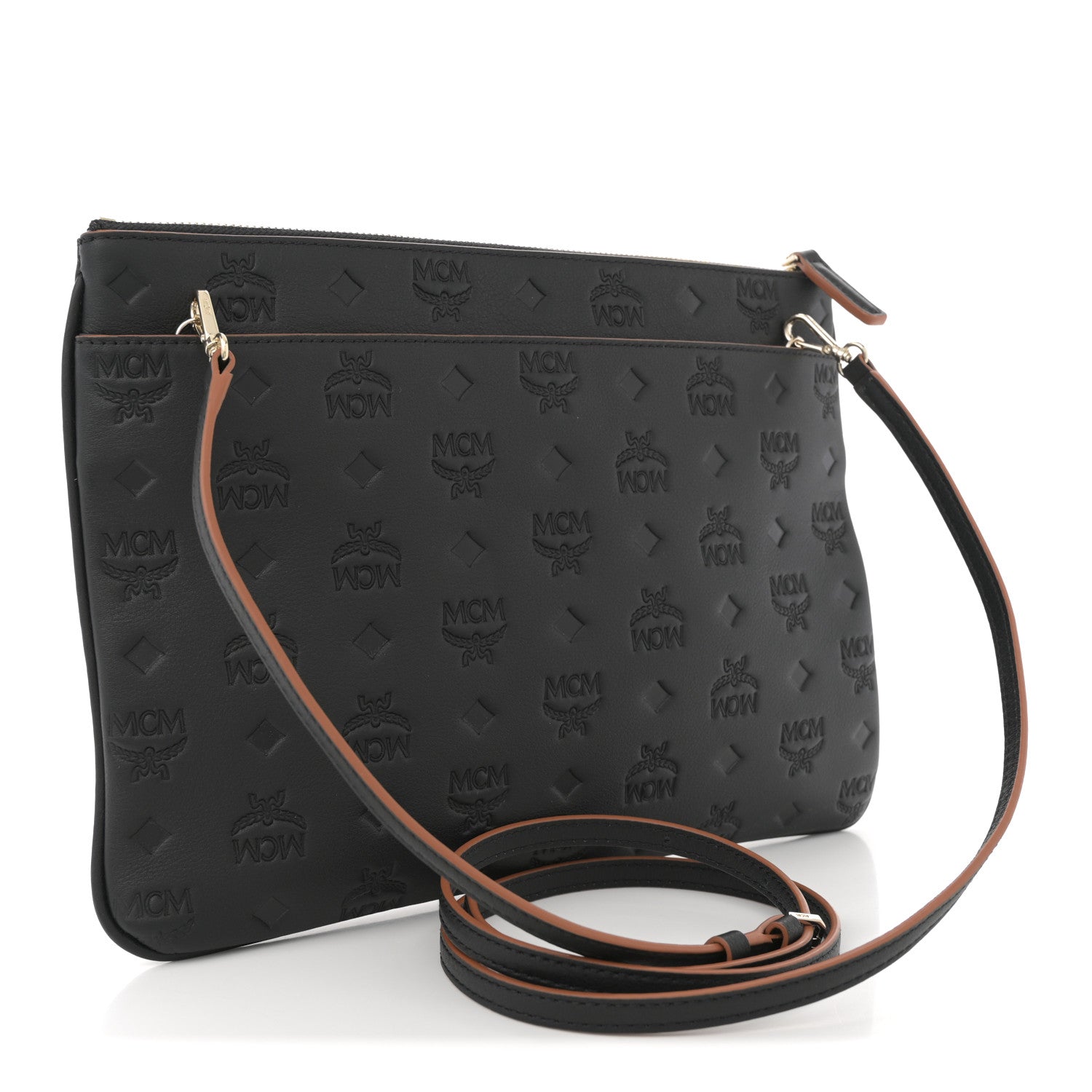 MCM Calfskin Monogram Klara Crossbody Pouch Black 2 of 9