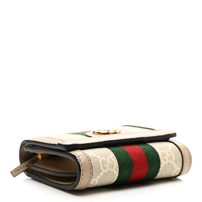 Gucci GG Supreme Monogram Textured Dollar Calfskin Web Ophidia Card Case Wallet Beige Mystic White Oatmeal 4 of 10
