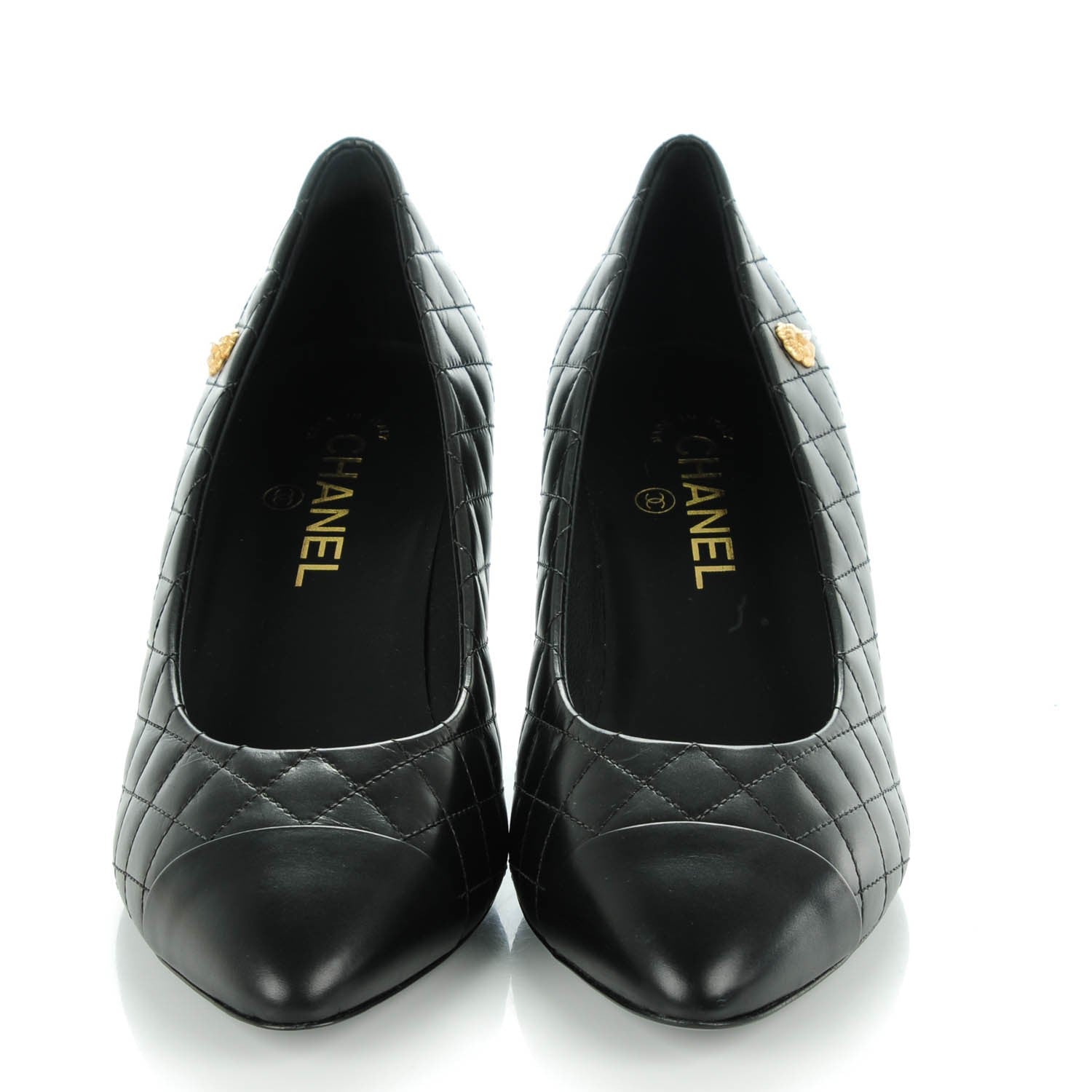 Chanel Lambskin Quilted Cap Toe Camellia Pumps 40 Black 2 of 8