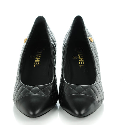 Chanel Lambskin Quilted Cap Toe Camellia Pumps 40 Black 2 of 8