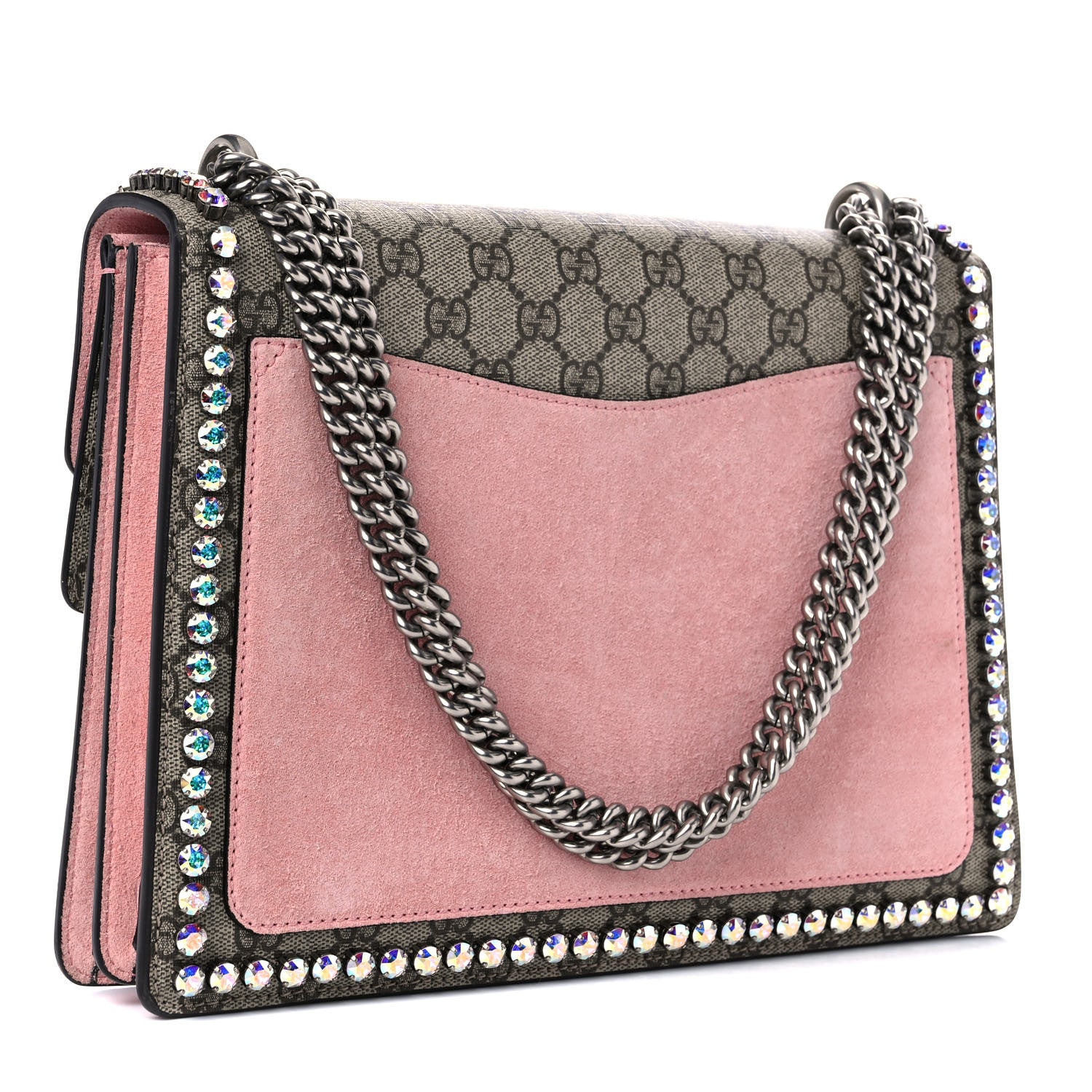 Gucci GG Supreme Monogram Suede Crystal Medium Dionysus Shoulder Bag Beige Ebony Light Peonia 3 of 15