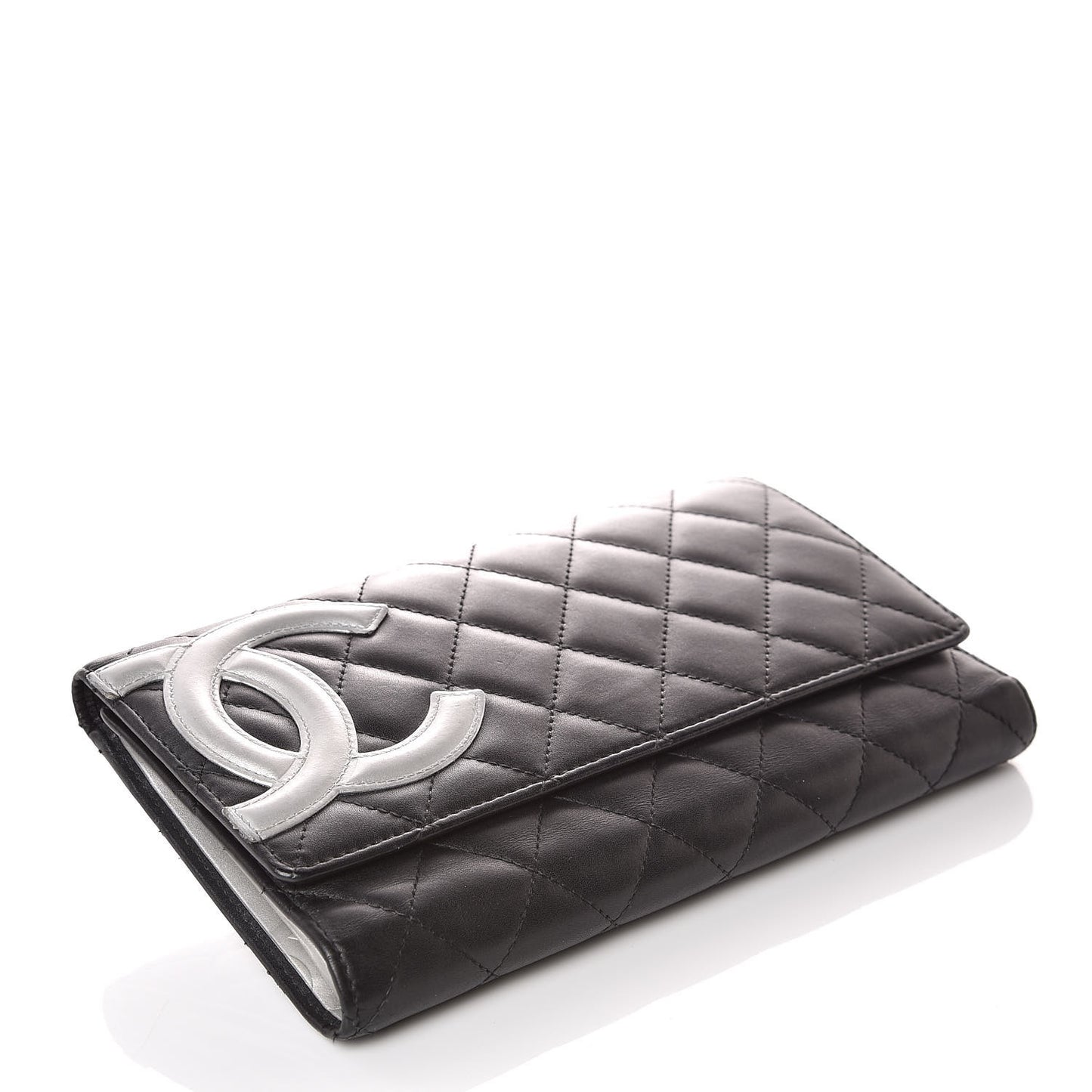 Calfskin Quilted Cambon Flap Wallet Black White