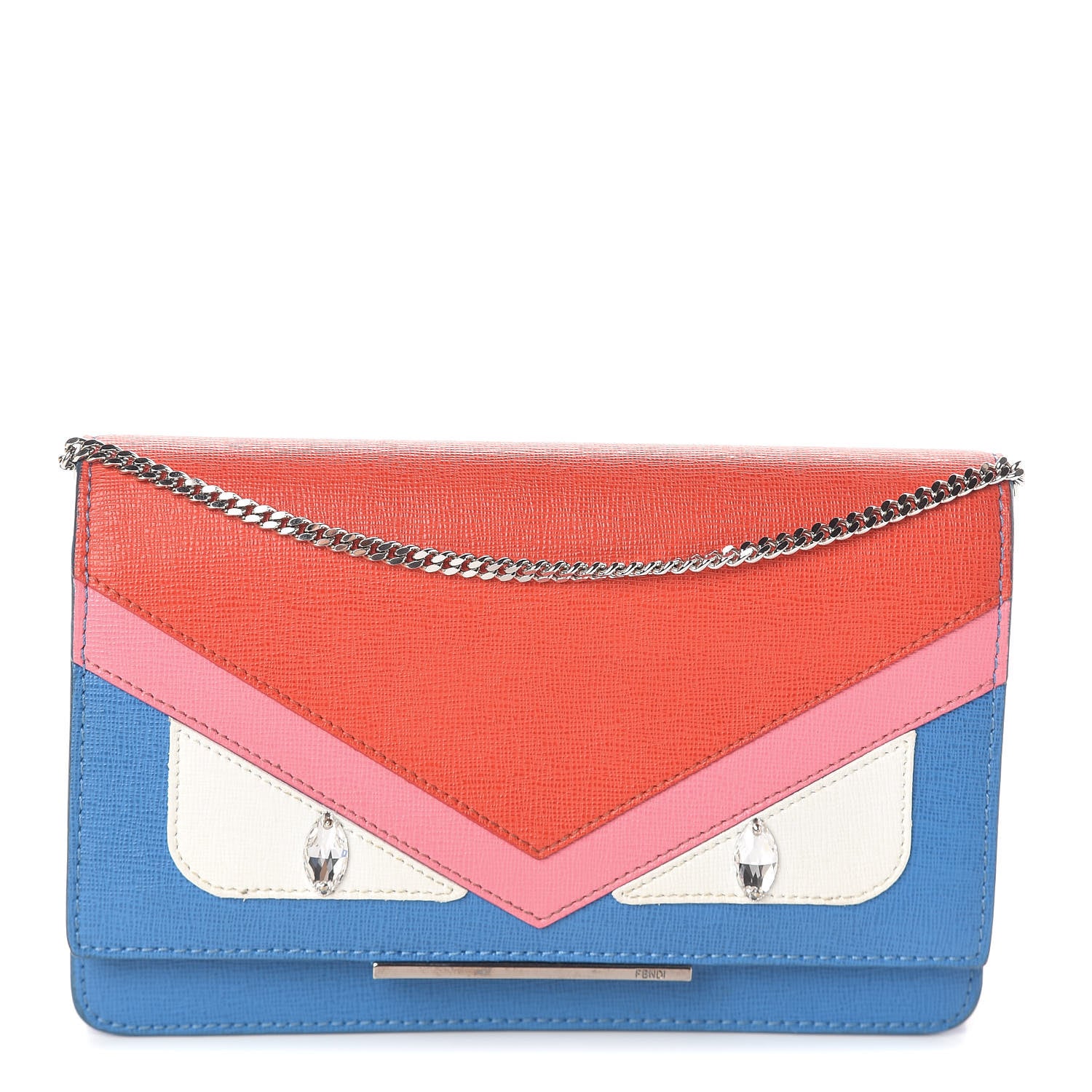 Fendi Vitello Elite Crystal Monster Eyes Tube Wallet On Chain Blue Royal Multicolor 1 of 11
