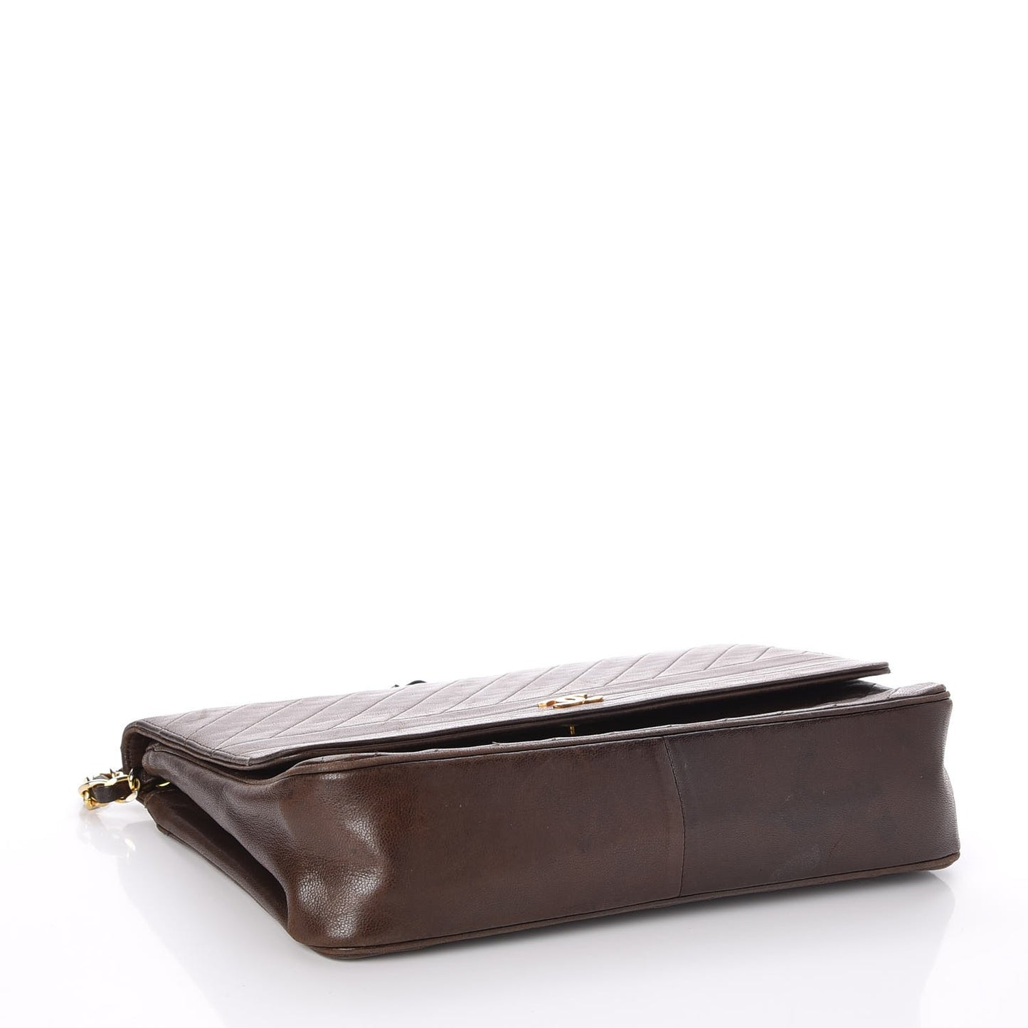 Lambskin Diagonal Quilted Small Single Flap Brown