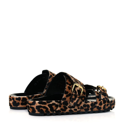 Louis Vuitton Calfskin Pony Hair Leopard Bom Dia Mule Sandals 38 Cognac Brown 4 of 9