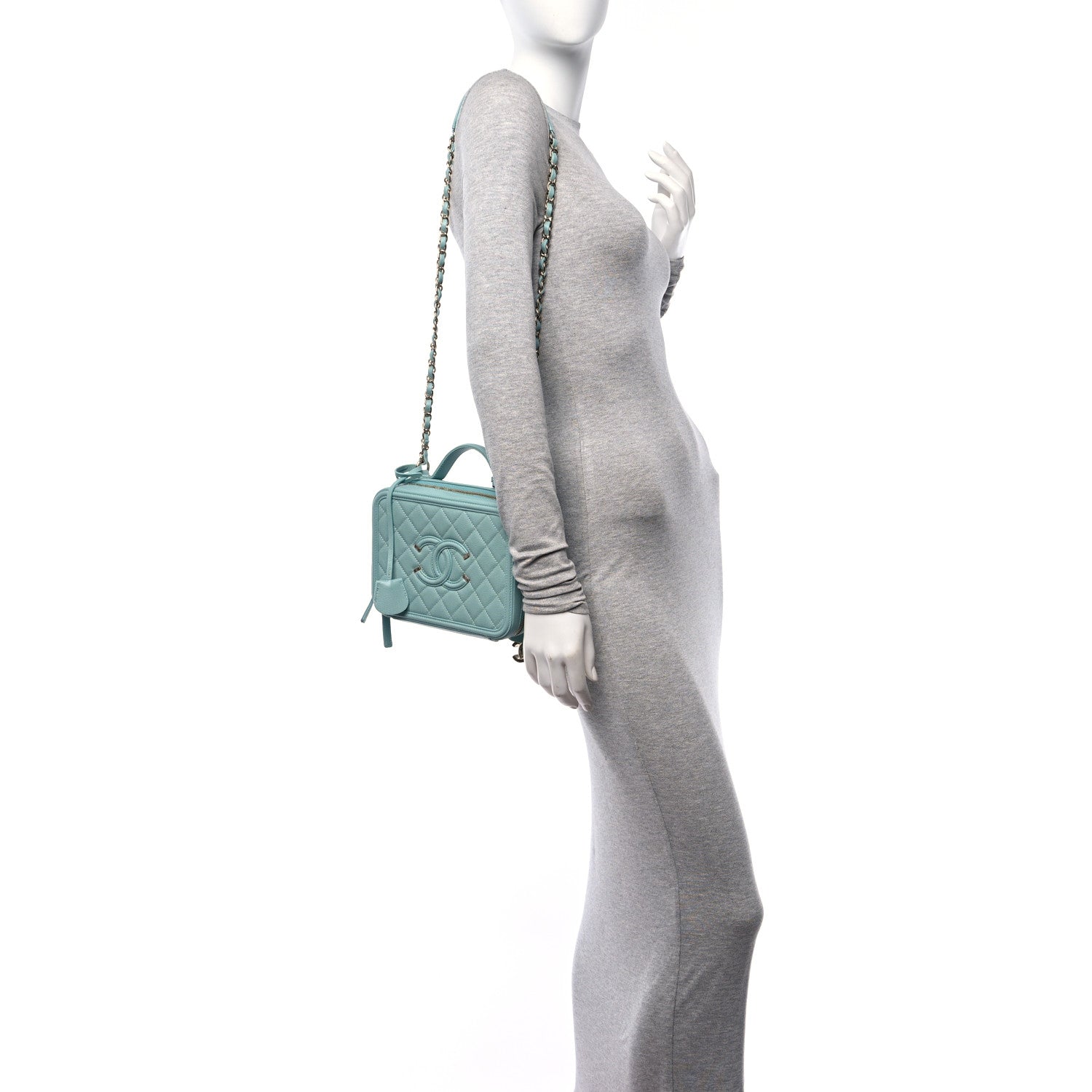 Chanel Caviar Quilted Medium CC Filigree Vanity Case Light Blue 2 of 11