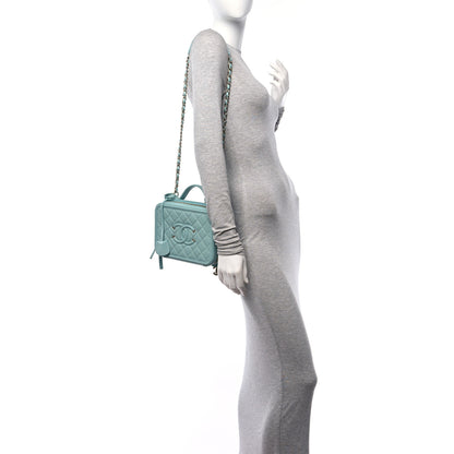 Chanel Caviar Quilted Medium CC Filigree Vanity Case Light Blue 2 of 11