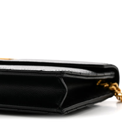 Saint Laurent Grain De Poudre Matelasse Chevron Monogram Envelope Chain Wallet Black 10 of 13