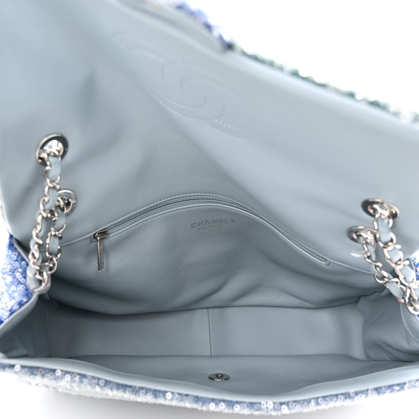 Sequin Large Waterfall Flap Light Blue