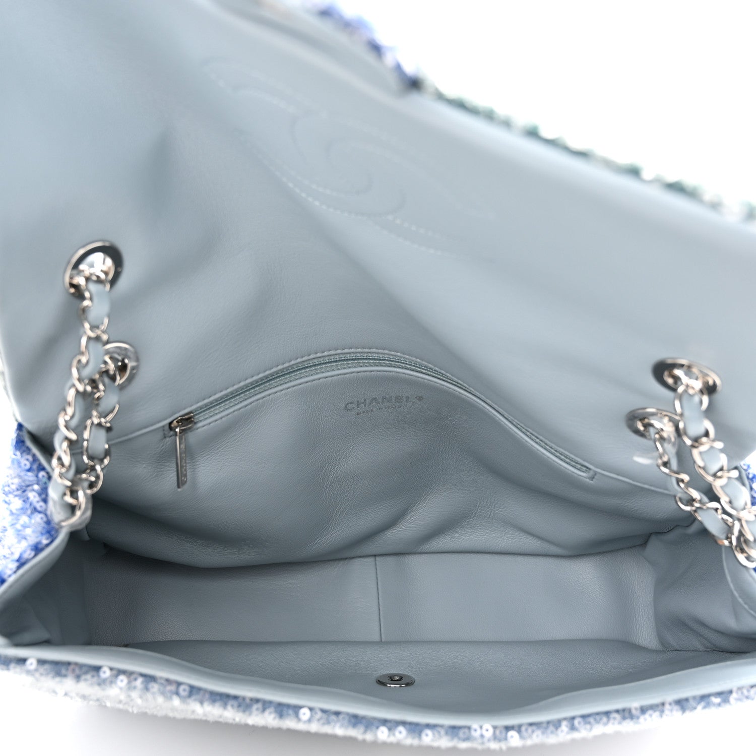 Chanel Sequin Large Waterfall Flap Light Blue 5 of 10