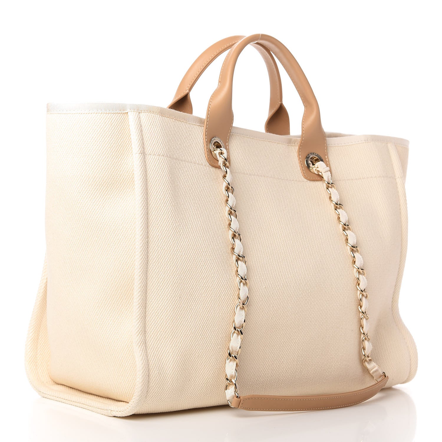 Chanel Canvas Pearl Medium Deauville Tote Ecru Beige 3 of 10