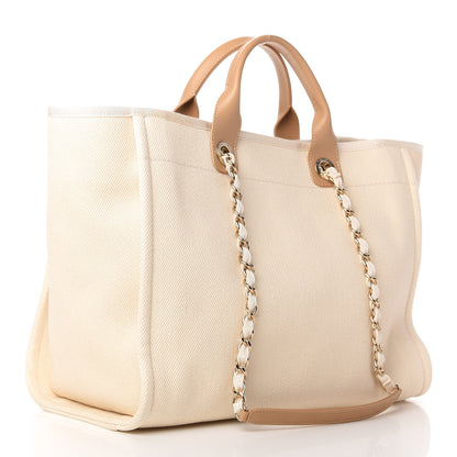 Chanel Canvas Pearl Medium Deauville Tote Ecru Beige 3 of 10