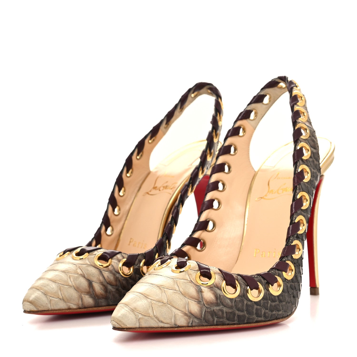 Christian Louboutin Snakeskin Ostri 100 Slingback Pumps 36 Naturel 3 of 9