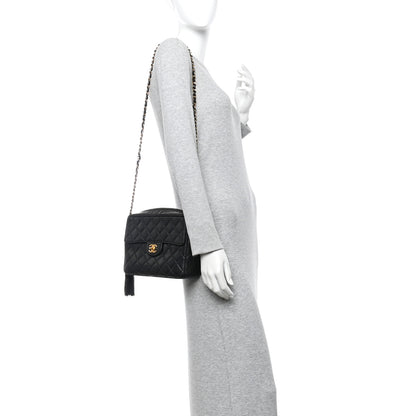 Chanel Lambskin Quilted Flap Camera Tassel Case Black 2 of 14