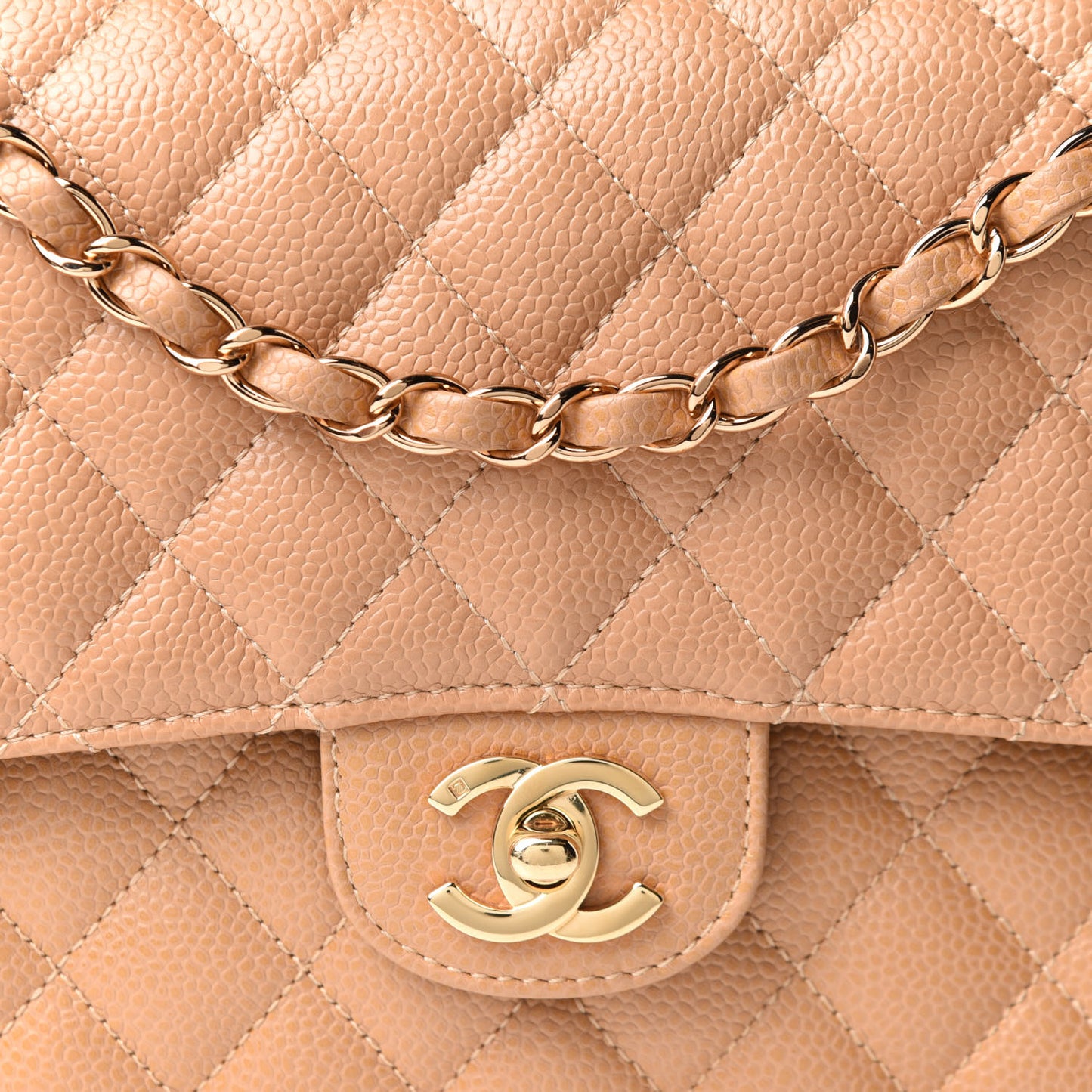 Caviar Quilted Medium Double Flap Dark Beige