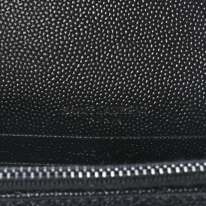 Saint Laurent Grain De Poudre Matelasse Chevron Monogram Monochrome Envelope Chain Wallet Black 6 of 11