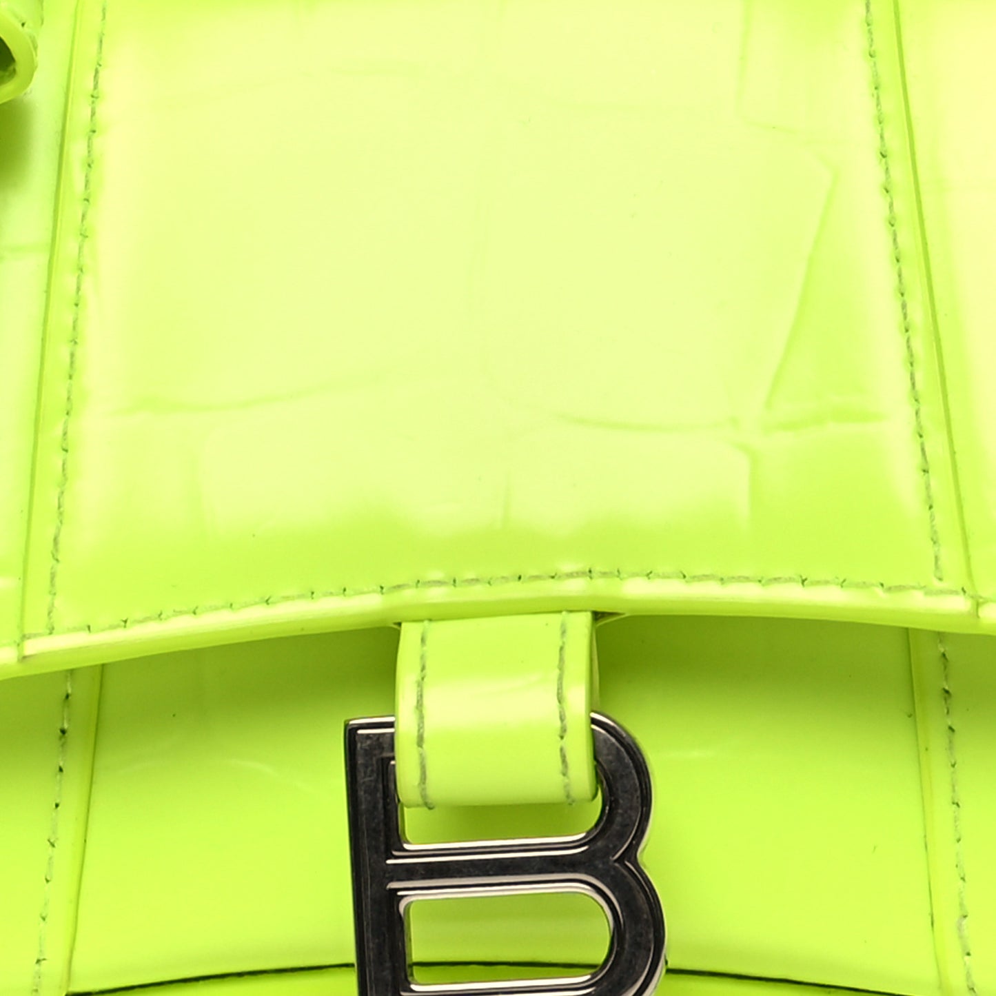 Semi Shiny Calfskin Crocodile Embossed Hourglass Top Handle Bag Mini Fluo Yellow